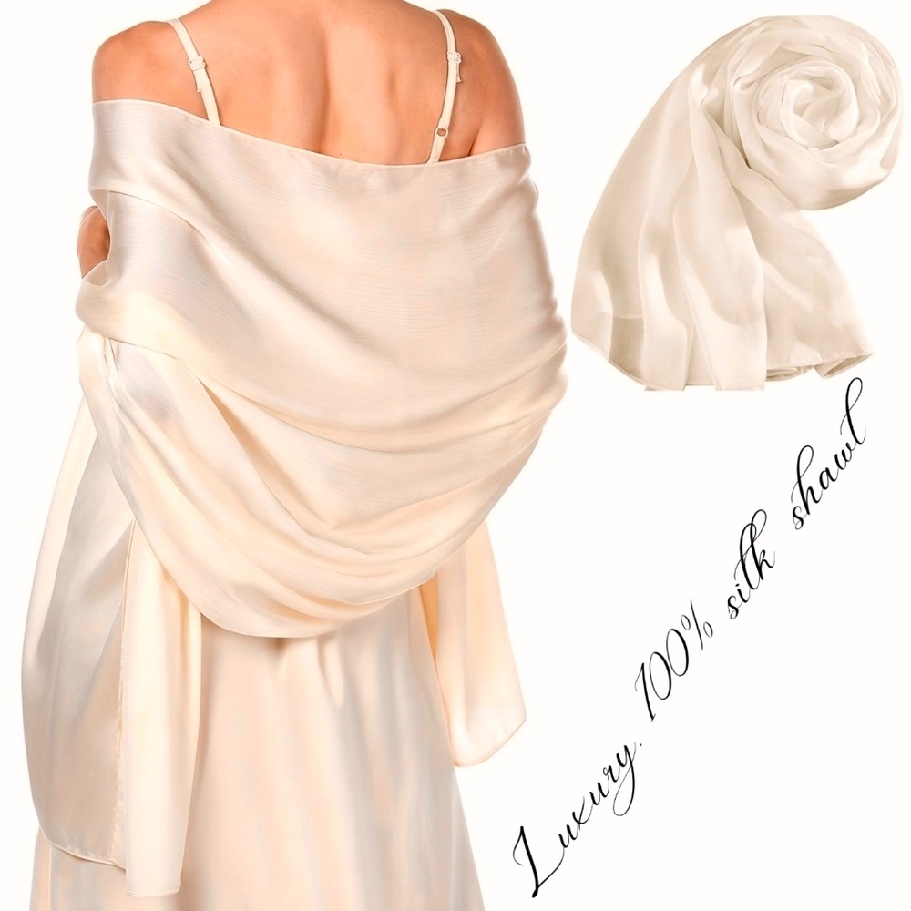 Ivory White 100% SILK SATIN Large Shawl Scarf Wrap Wedding Bridal Cover up